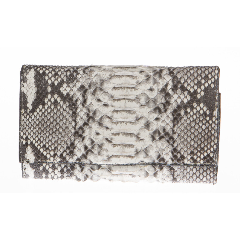 Ladies wallet in genuine python leather SANTINI mod GIRASOLE color GREY, Made in Italy.