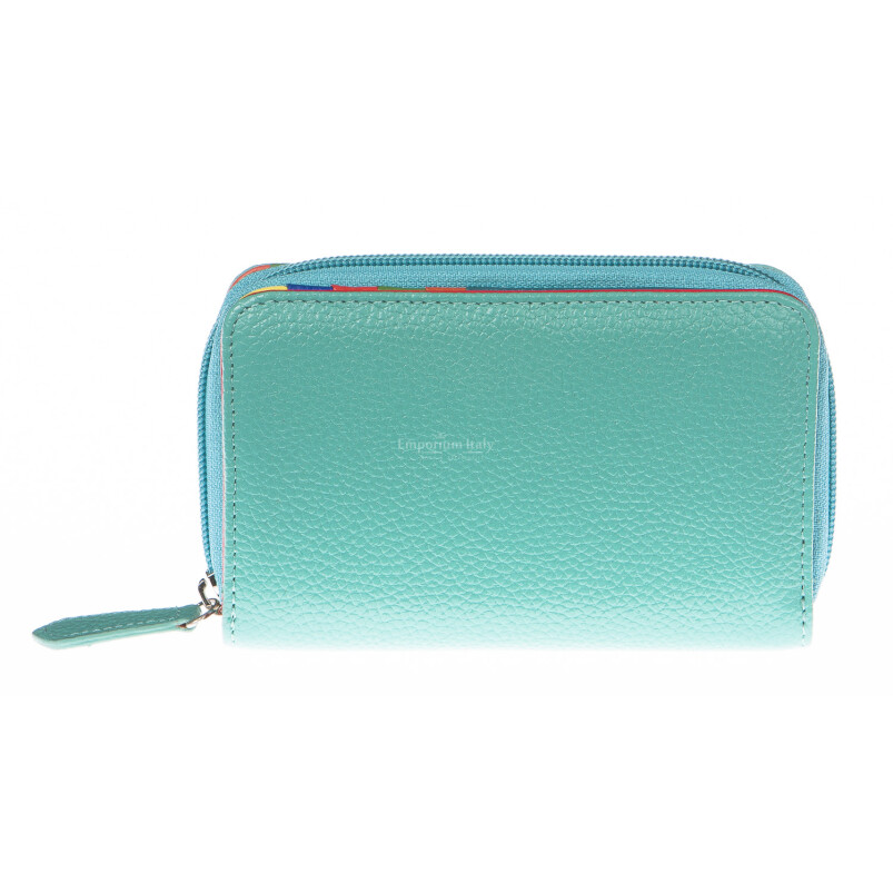 Ladies wallet in genuine traditional leather SANTINI mod LAVANDA color LIGHT BLUE, Made in Italy.