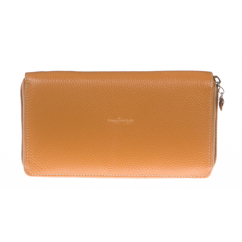 Ladies wallet in genuine traditional leather SANTINI mod BIANCOSPINO color HONEY, Made in Italy.