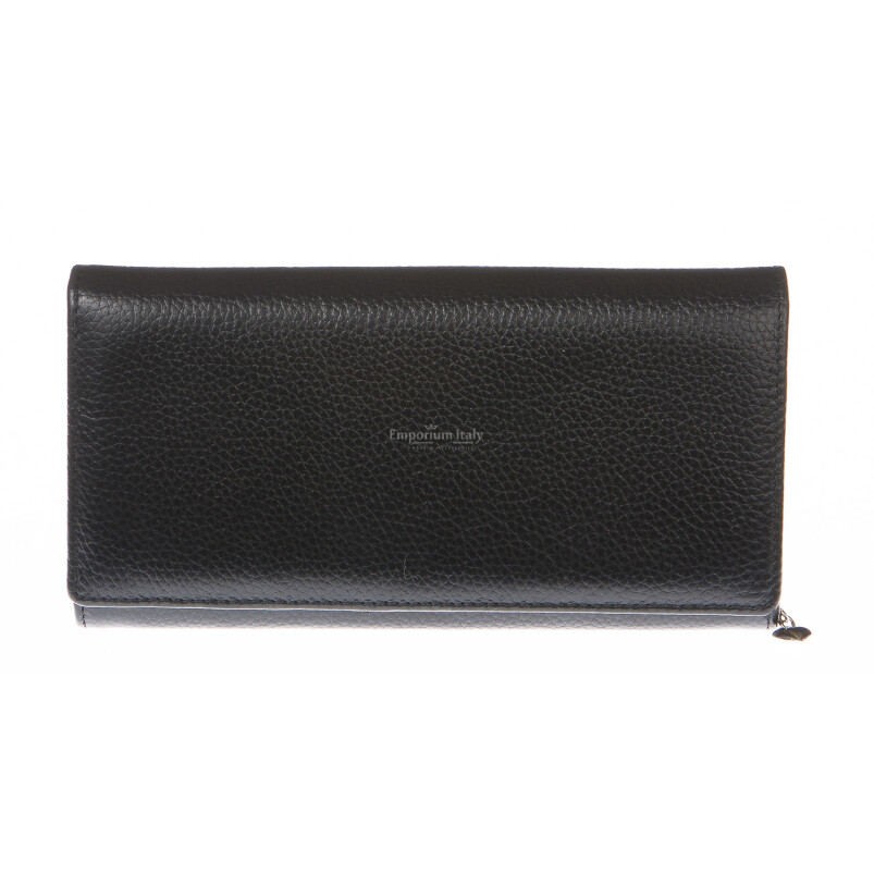 Ladies wallet in genuine traditional leather SANTINI mod SURFINIA color BLACK, Made in Italy.