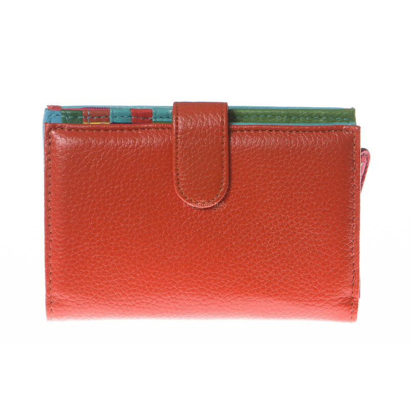 Ladies wallet in genuine traditional leather SANTINI mod NINFEA color ORANGE, Made in Italy.