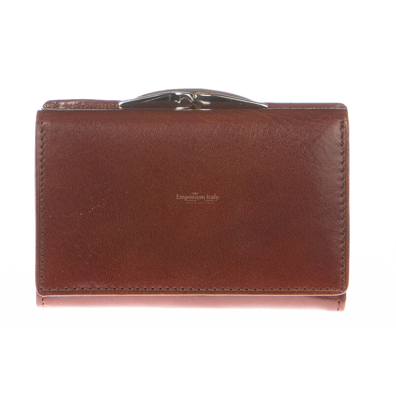 Ladies wallet in genuine traditional leather SANTINI mod PETUNIA color BROWN, Made in Italy.