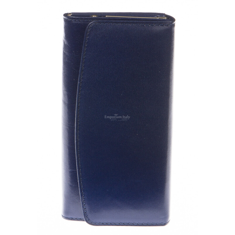 Ladies wallet in genuine traditional leather SANTINI mod GLADIOLO color BLUE, Made in Italy.