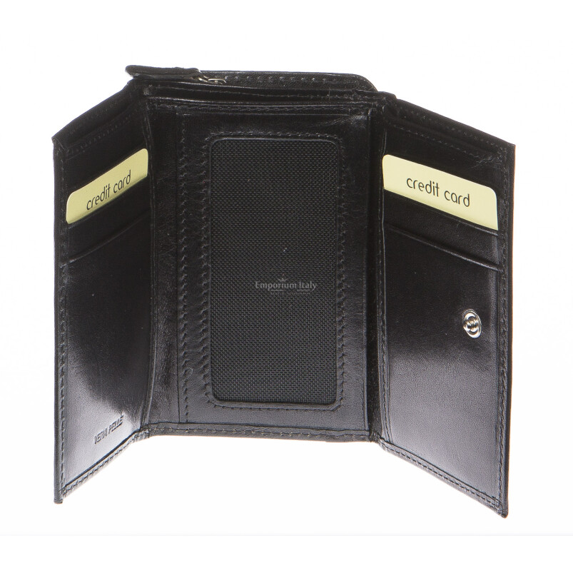 Ladies wallet in genuine traditional leather SANTINI mod IBISCO color BLACK, Made in Italy.
