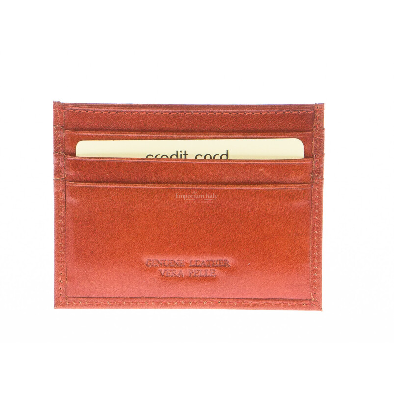 Mens / Ladies cardholder in genuine traditional leather SANTINI mod BELGIO, color ORANGE, Made in Italy.