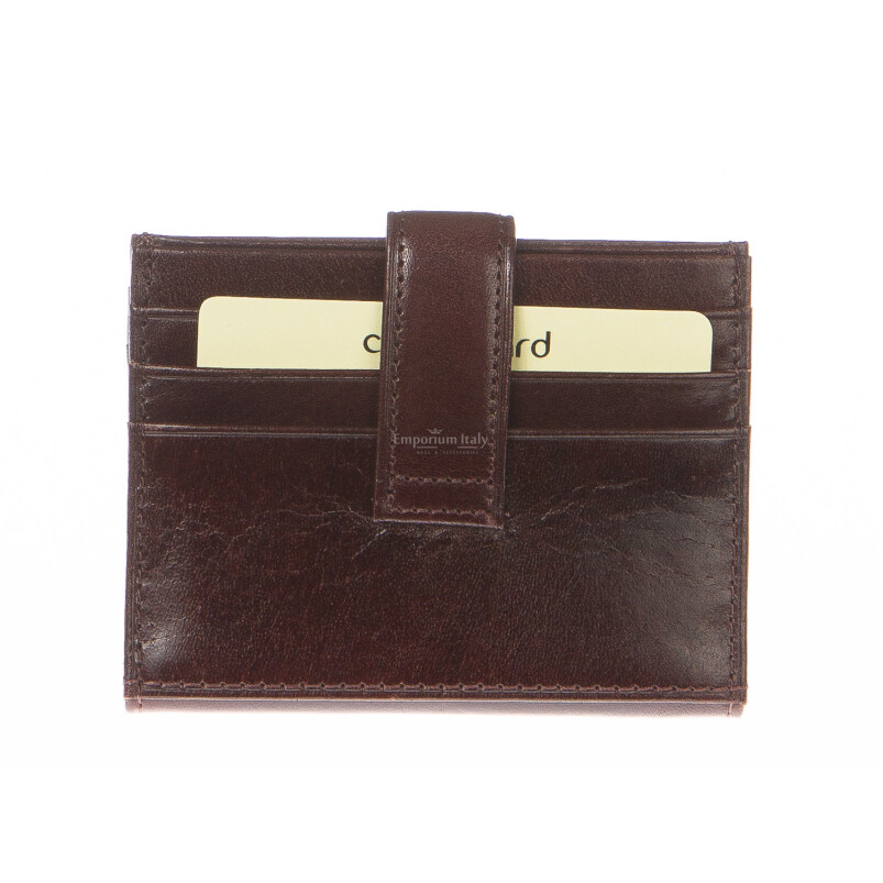 Mens / Ladies cardholder in genuine traditional leather SANTINI mod LIBERIA, color DARK BROWN, Made in Italy.