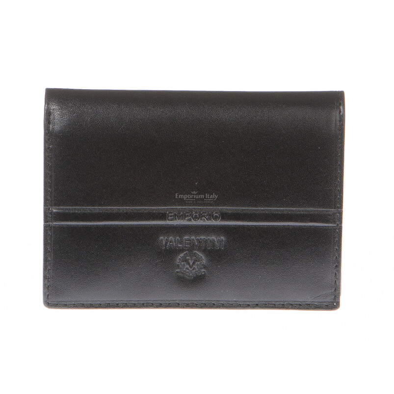 Mens / Ladies cardholder in genuine traditional leather SANTINI mod SVEZIA, color BLACK, Made in Italy.