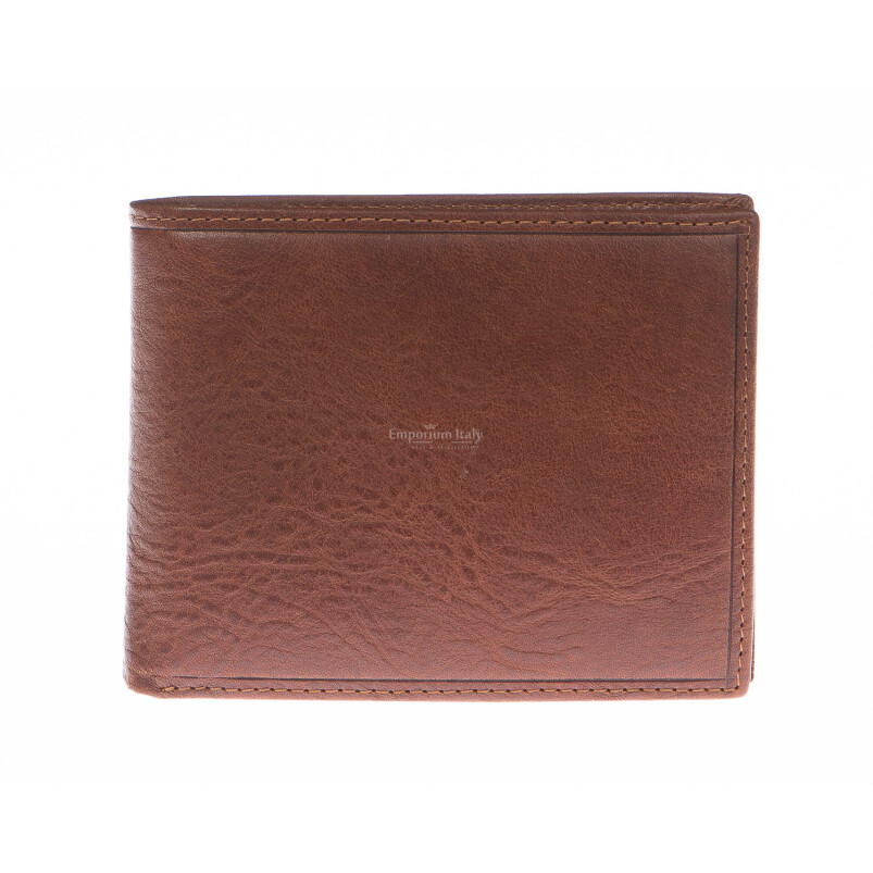 Mens wallet in genuine traditional leather SANTINI, mod UNGHERIA, color BROWN, Made in Italy.