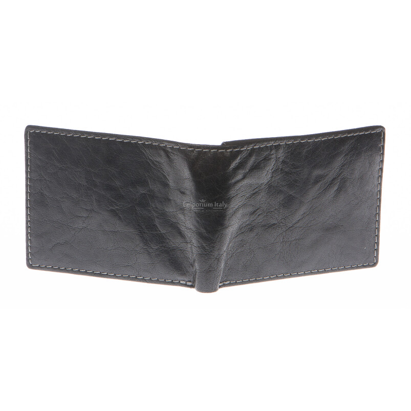 Mens wallet in genuine sauvage leather SANTINI, mod LUSSEMBURGO maxi, color BLACK, Made in Italy.