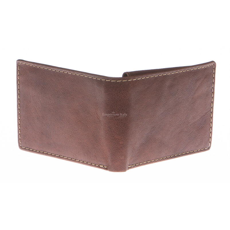 Mens wallet in genuine sauvage leather SANTINI, mod LUSSEMBURGO maxi, color BROWN, Made in Italy.