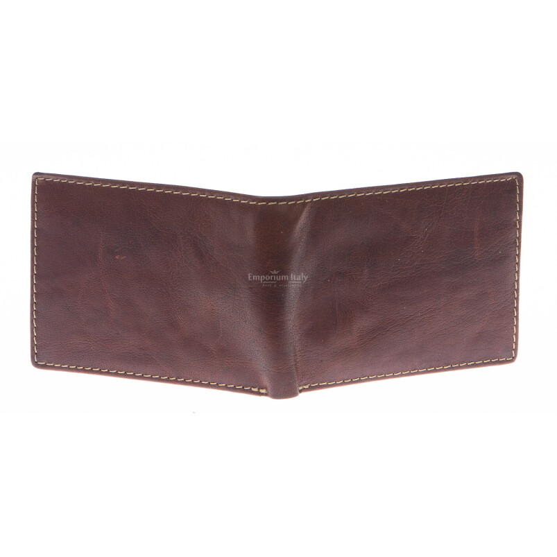 Mens wallet in genuine sauvage leather SANTINI, mod LUSSEMBURGO mini, color BROWN, Made in Italy.