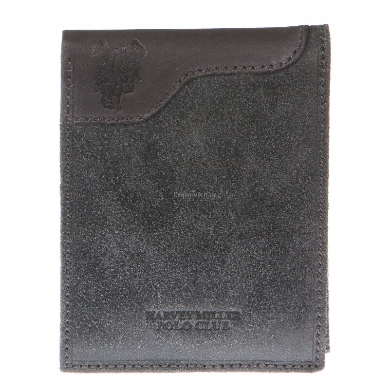 Mens wallet in genuine nubuck leather HARVEY MILLER, mod GAMAICA, color GREY, Made in Italy.
