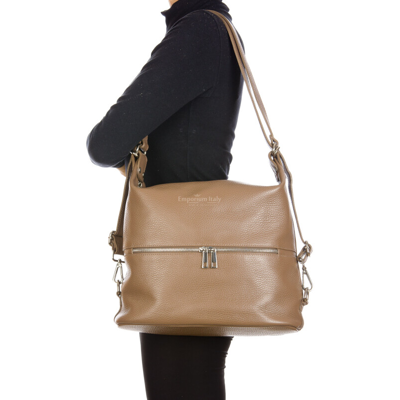 MONTE SIERRA : ladies backpack, soft leather, color : DARK GREY, Made in Italy