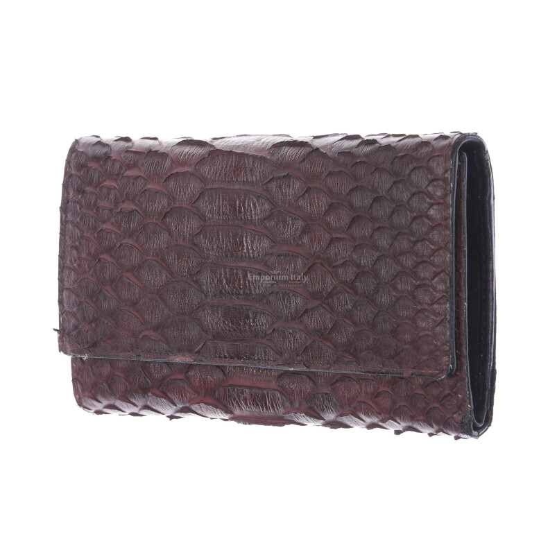  Genuine python skin wallet for woman GERBERA, CITES CERTIFIED, DARK BROWN colour, SANTINI, MADE IN ITALY