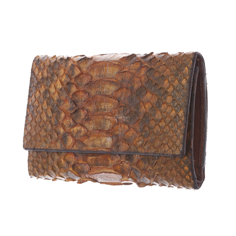  Genuine python skin wallet for woman GERBERA, CITES, BROWN colour, SANTINI, MADE IN ITALY