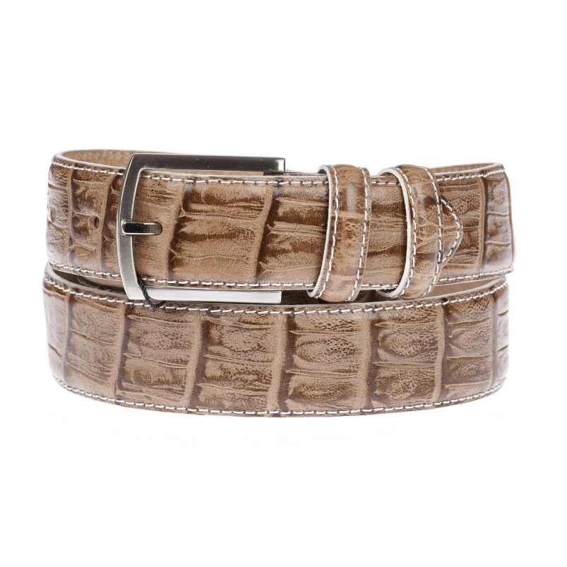CREMONA: man's leather belt in crocodile printed leather, color: BROWN, Made in Italy