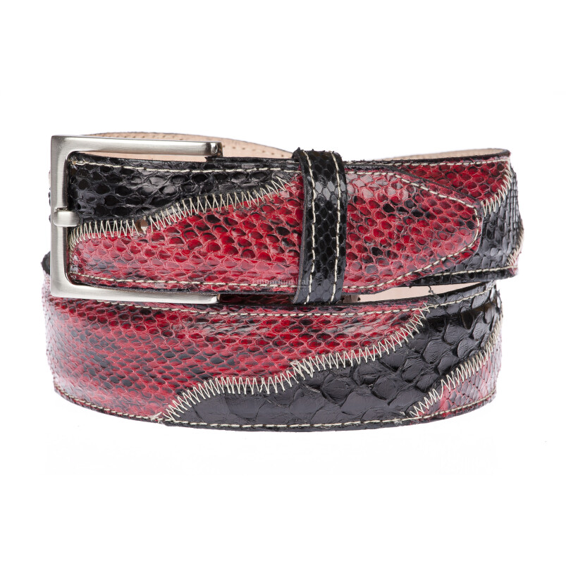 LAGOS: man's belt in python leather, CITES certificate, color: RED / BLACK, Made in Italy
