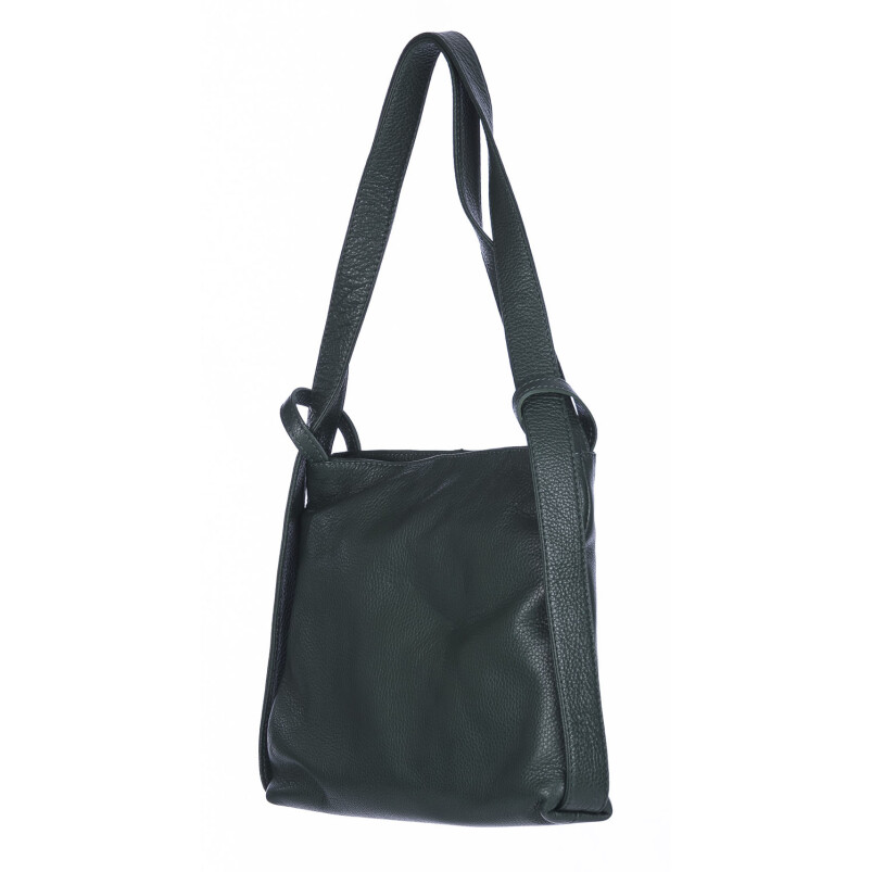 Borsa zaino donna OLIVIA, in vera pelle morbida martellata, colore BERDE SCURO, CHIAROSCURO, Made in Italy