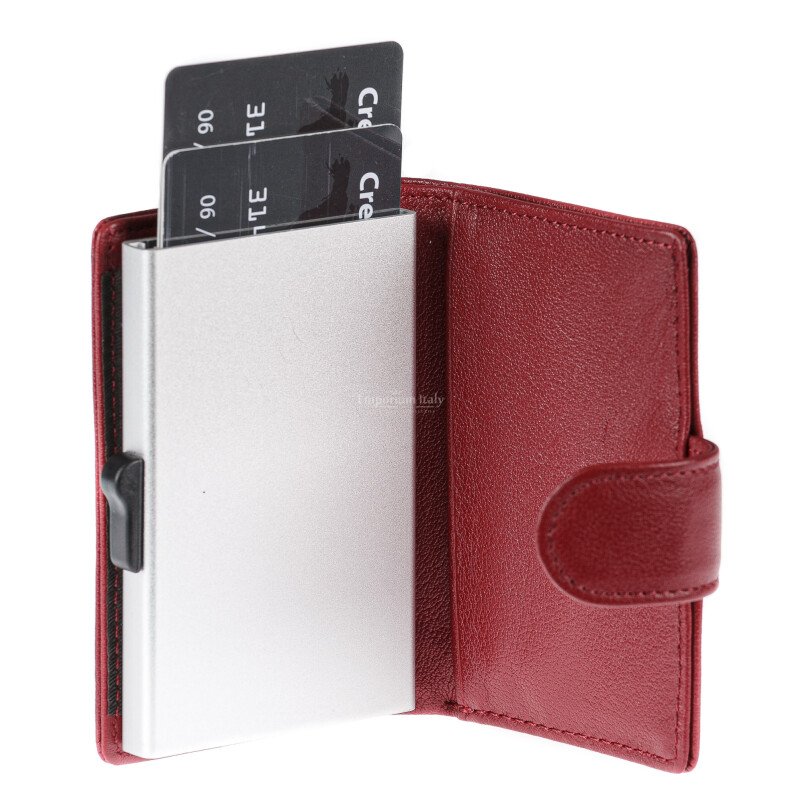 Portafoglio in vera pelle e porta carte di credito in alluminio da uomo EL SALVADOR, con BLOCCO RFID, colore RED, CHIAROSCURO