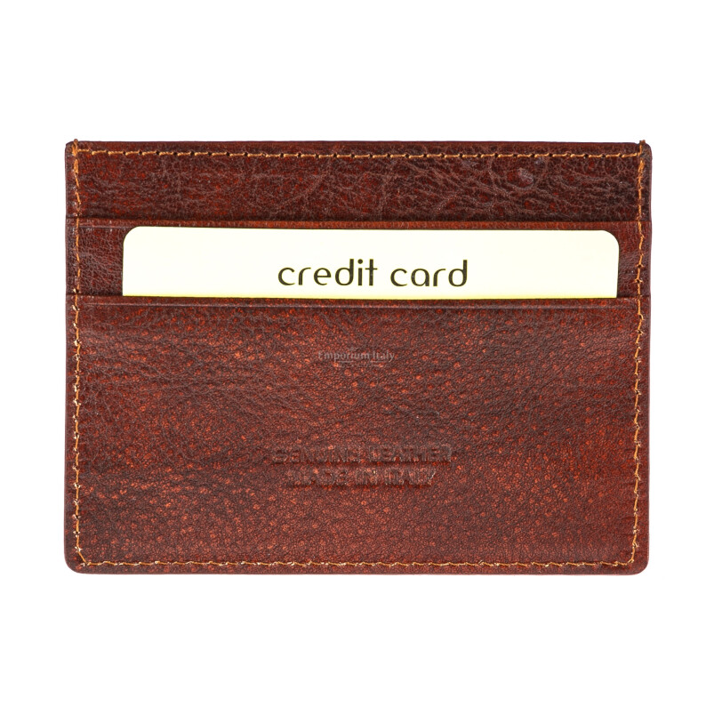 Porta tessere - carte di credito uomo / donna in vera pelle tradizionale SANTINI mod BELGIO, colore MARRONE, Made in Italy. 