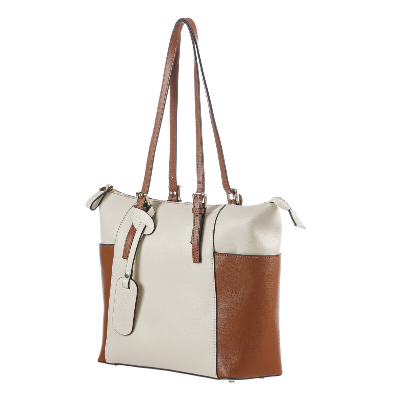 Borsa a spalla da donna in vera pelle CLERY, colore PANNA/MARRONE, CHIARO SCURO, MADE IN ITALY