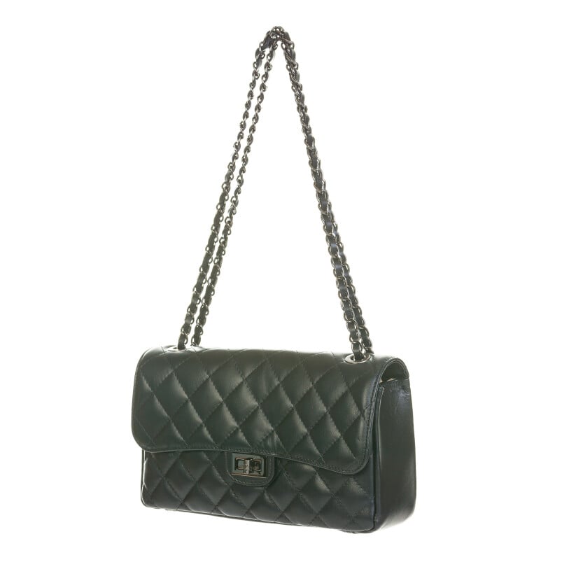 Borsa a spalla da donna in vera pelle CHARLOTTE MEDIUM, colore NERO, CHIAROSCURO, MADE IN ITALY