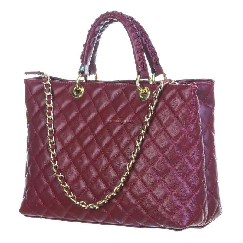 Borsa a spalla da donna in vera pelle CHARLOTTE MEDIUM, colore NERO con catene ARGENTO, CHIAROSCURO, Made in Italy