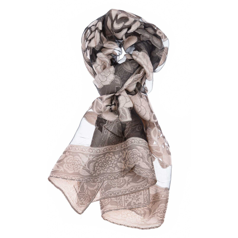Foulard da donna SAMBUCO, design a fiori, colore BORDEAUX, EMPORIUM ITALY