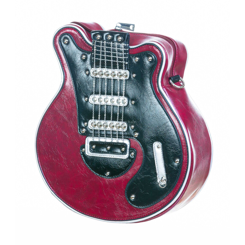 Borsa Guitar Lorien con tracolla, Cosplay Steampunk, in ecopelle, forma chitarra, colore rosso, ARIANNA DINI DESIGN