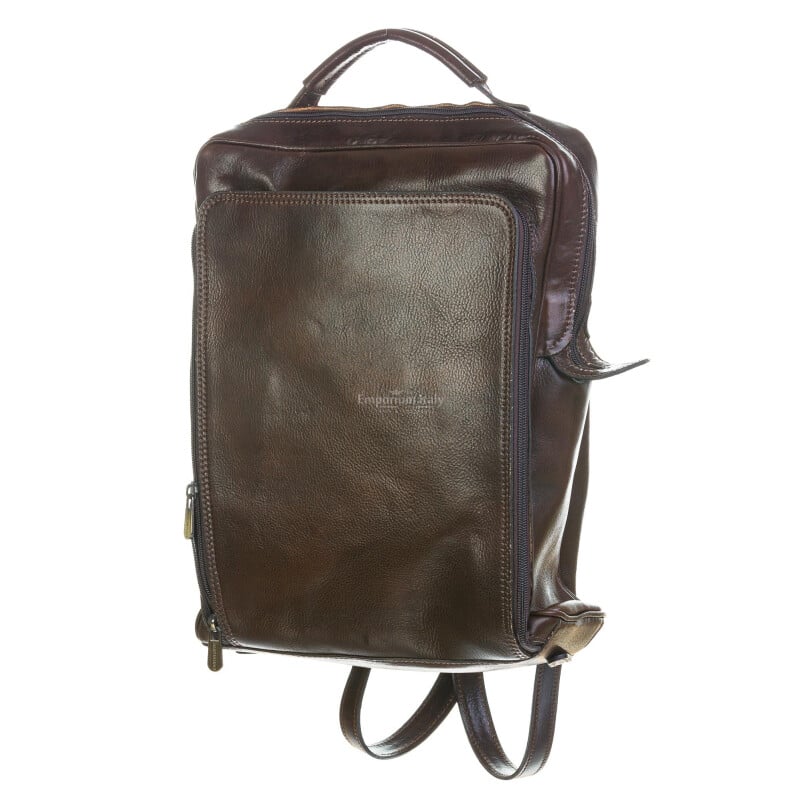 Borsa zaino in vera pelle CHIAROSCURO mod. MONTE BIANCO maxi colore TESTA DI MORO Made in Italy.