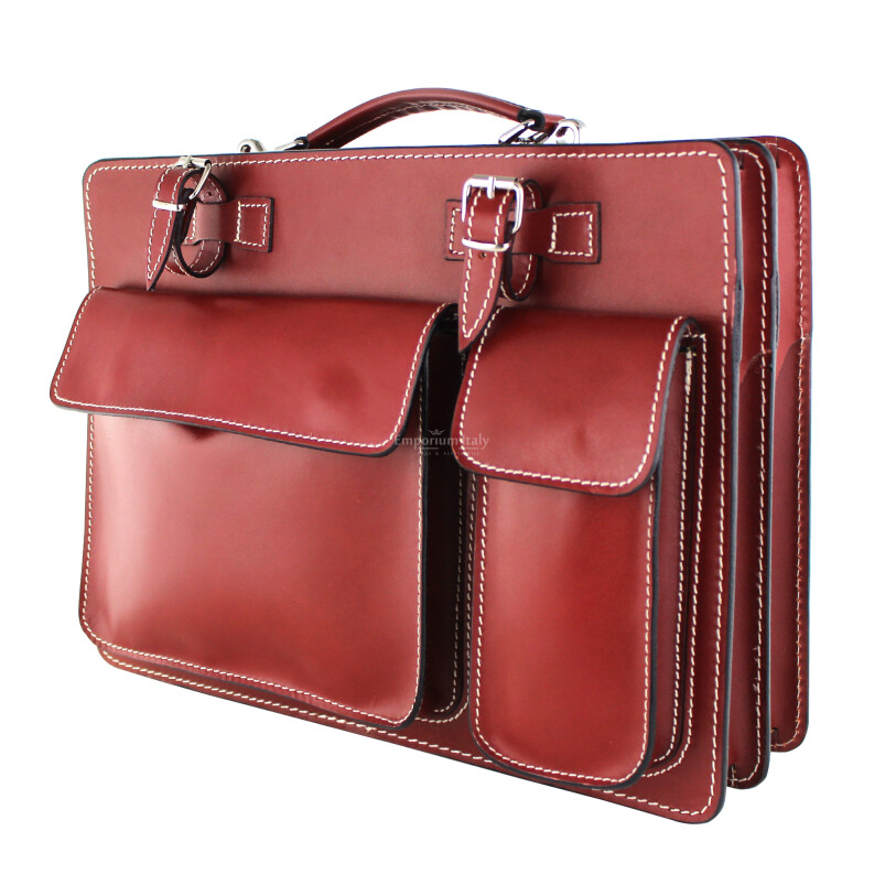 Work / Office genuine leather bag,mod. ALEX maxi, colour RED, with shoulder strap, CHIAROSCURO, Made in Italy.
