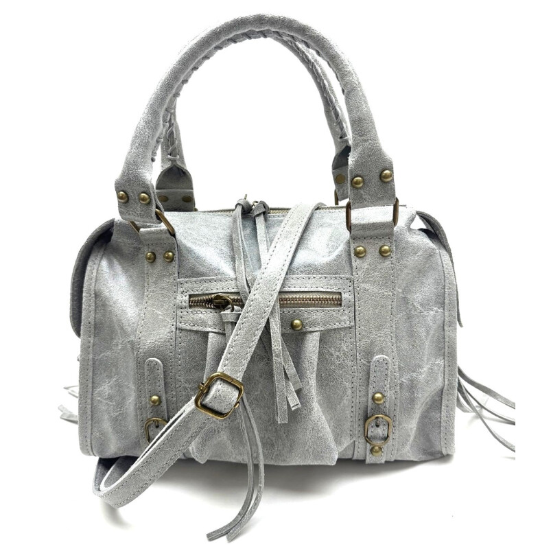 Borsa a tracolla da donna in vera pelle BELINDA MAXI, colore GRIGIO, CHIAROSCURO, Made in Italy