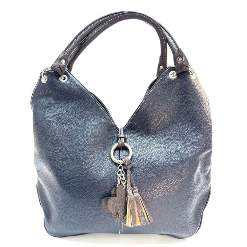 Borsa donna in vera pelle CHIAROSCURO mod. BONELLA big colore BLU, Made in Italy