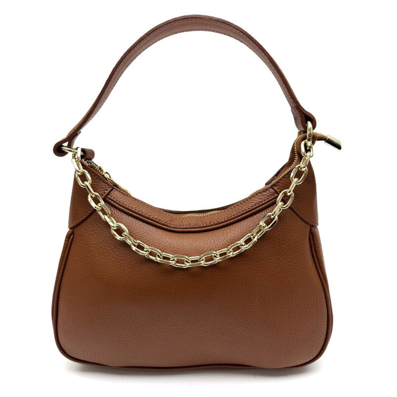 Borsa donna ELODY a spalla in vera pelle morbida, Colore TESTA DI MORO, CHIAROSCURO Made in Italy