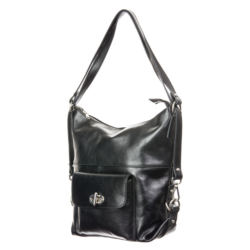 Ladies genuine leather bag CHIAROSCURO mod. MARTA, colour BLACK, Made in Italy.