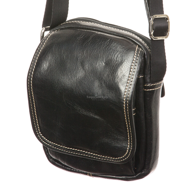 Mens genuine leather bag CHIAROSCURO mod. MARINO, BLACK, Made in Italy.