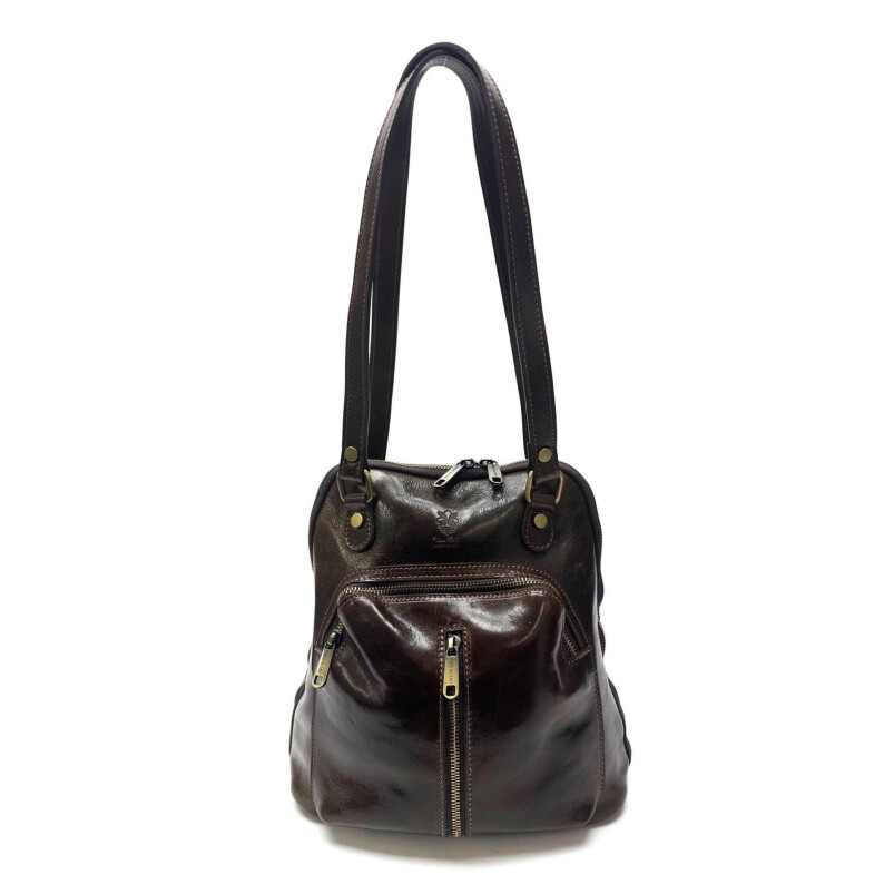 Borsa zaino donna in vera pelle MONTE CRISTALLO, colore TESTA DI MORO, CHIAROSCURO, Made in Italy