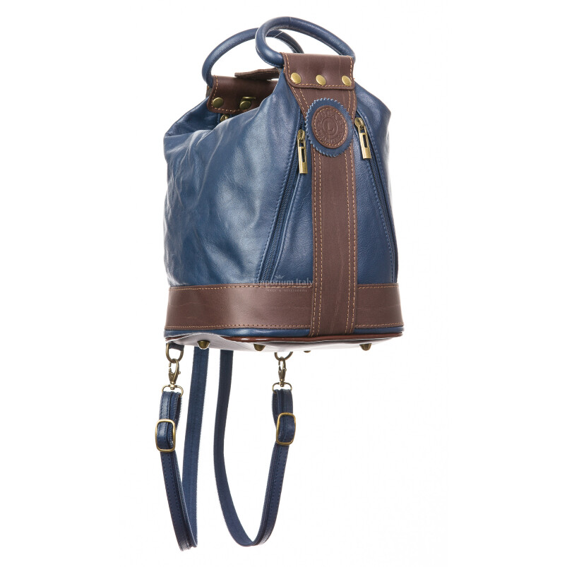 Ladies genuine leather backpack  CHIAROSCURO mod. GRINGA, colour BLUE, Made in Italy.