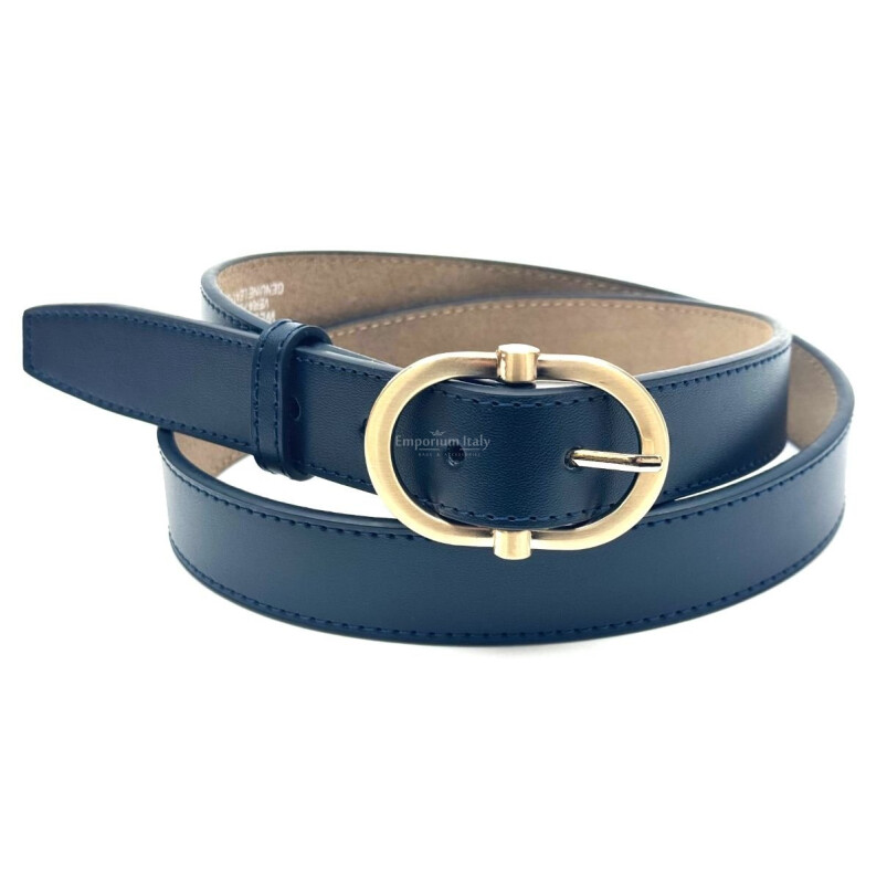 Cintura donna in vera pelle CHIAROSCURO mod. OSLO colore BLU, Made in Italy