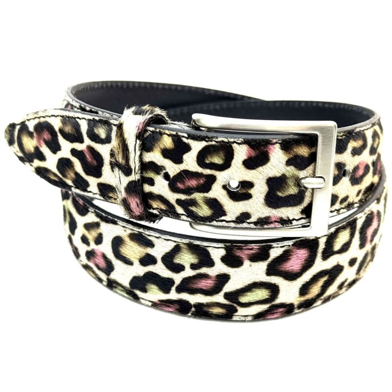 Cintura donna in vera pelle - pony mod. ZARIA, colore animalier leopardo, CHIAROSCURO, Made in Italy