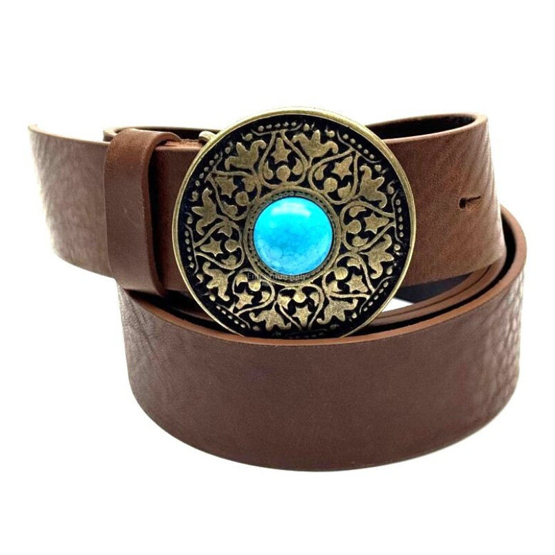 Cintura in vera pelle da uomo AUSTIN, colore MARRONE, fibbia in metallo, CHIAROSCURO, Made in Italy