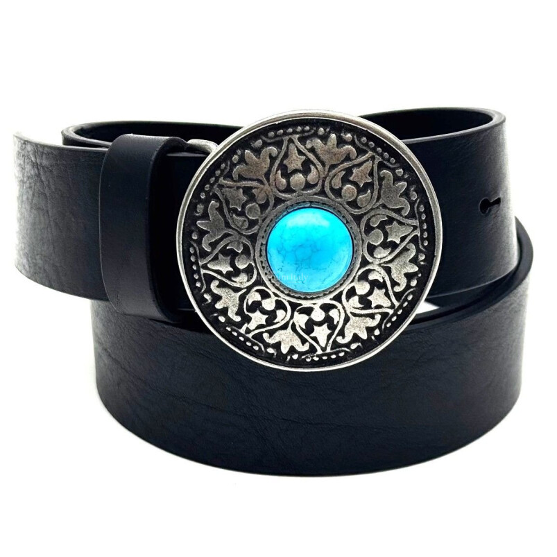 Cintura in vera pelle da uomo AUSTIN, colore NERO, fibbia in metallo, CHIAROSCURO, Made in Italy.