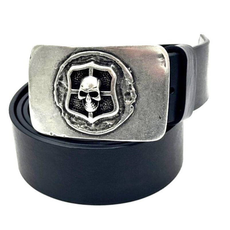 Cintura in vera pelle da uomo AUSTIN, colore NERO, fibbia in metallo, CHIAROSCURO, Made in Italy. 