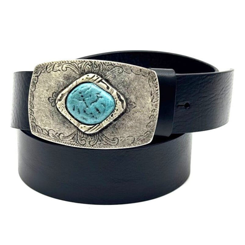 Cintura in vera pelle da uomo AUSTIN, colore NERO, fibbia in metallo, CHIAROSCURO, Made in Italy. 