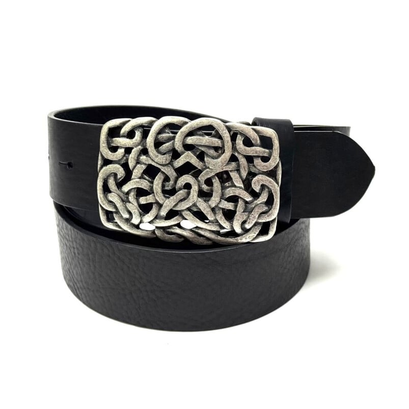 Cintura in vera pelle CHIAROSCURO mod. GENOVA colore NERO, fibbia speciale argento, Made in Italy 