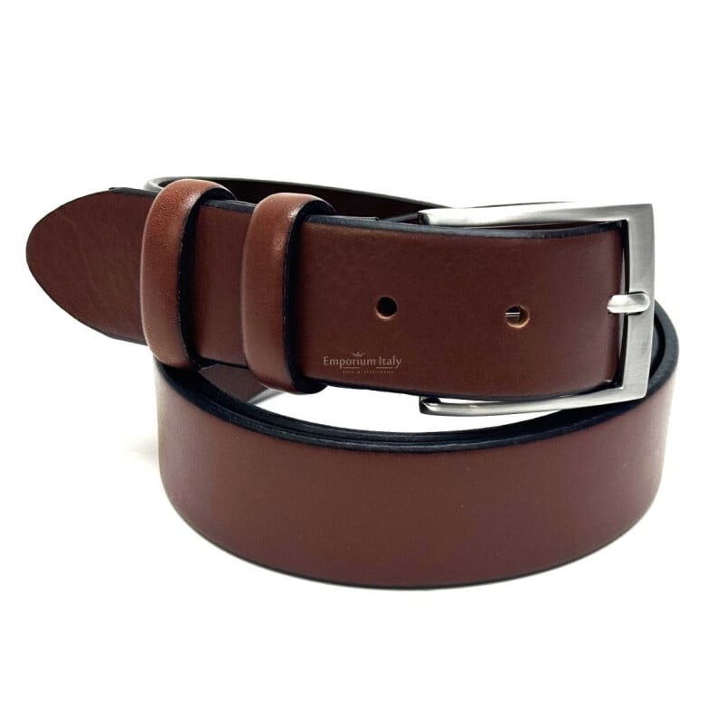 Cintura uomo in vera pelle CHIAROSCURO mod. TARANTO colore MARRONE, Made in Italy