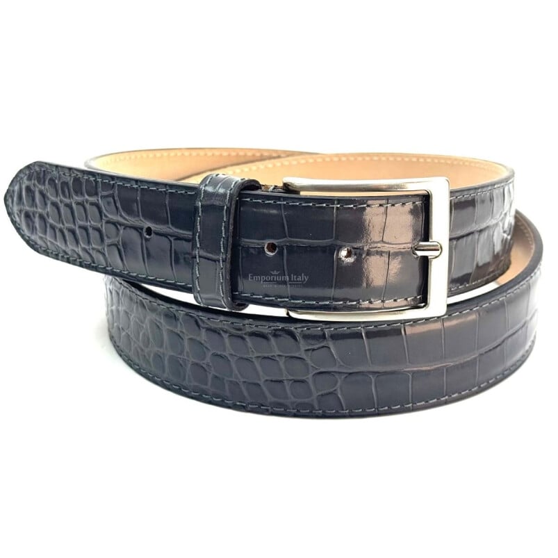 Cintura uomo in vera pelle  di coccodrillo MALMO, CITES, colore GRIGIO, SANTINI, Made in Italy
