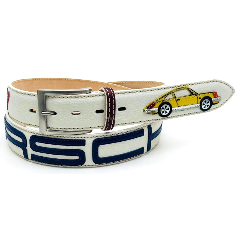 Cintura vintage uomo in vera pelle STOCCARDA, colore BIANCO / MULTICOLOR, cucite a mano in pelle, con applicazioni in pelle, SANTINI, Made in Italy (Cintura)