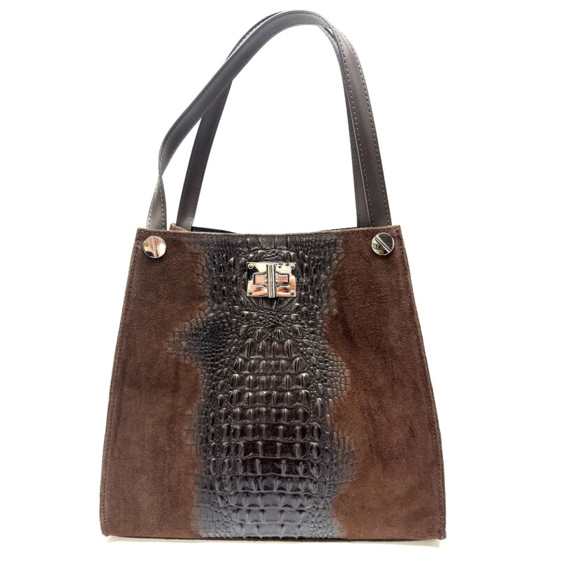 CORINNE: borsa donna a spalla, semirigida, pelle morbida, colore: MARRONE, Made in Italy