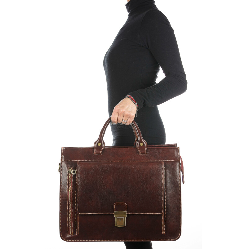 EMIDIO : cartella ufficio / borsa lavoro, uomo / donna, in cuoio, colore : TESTAMORO, Made in Italy (Borsa)
